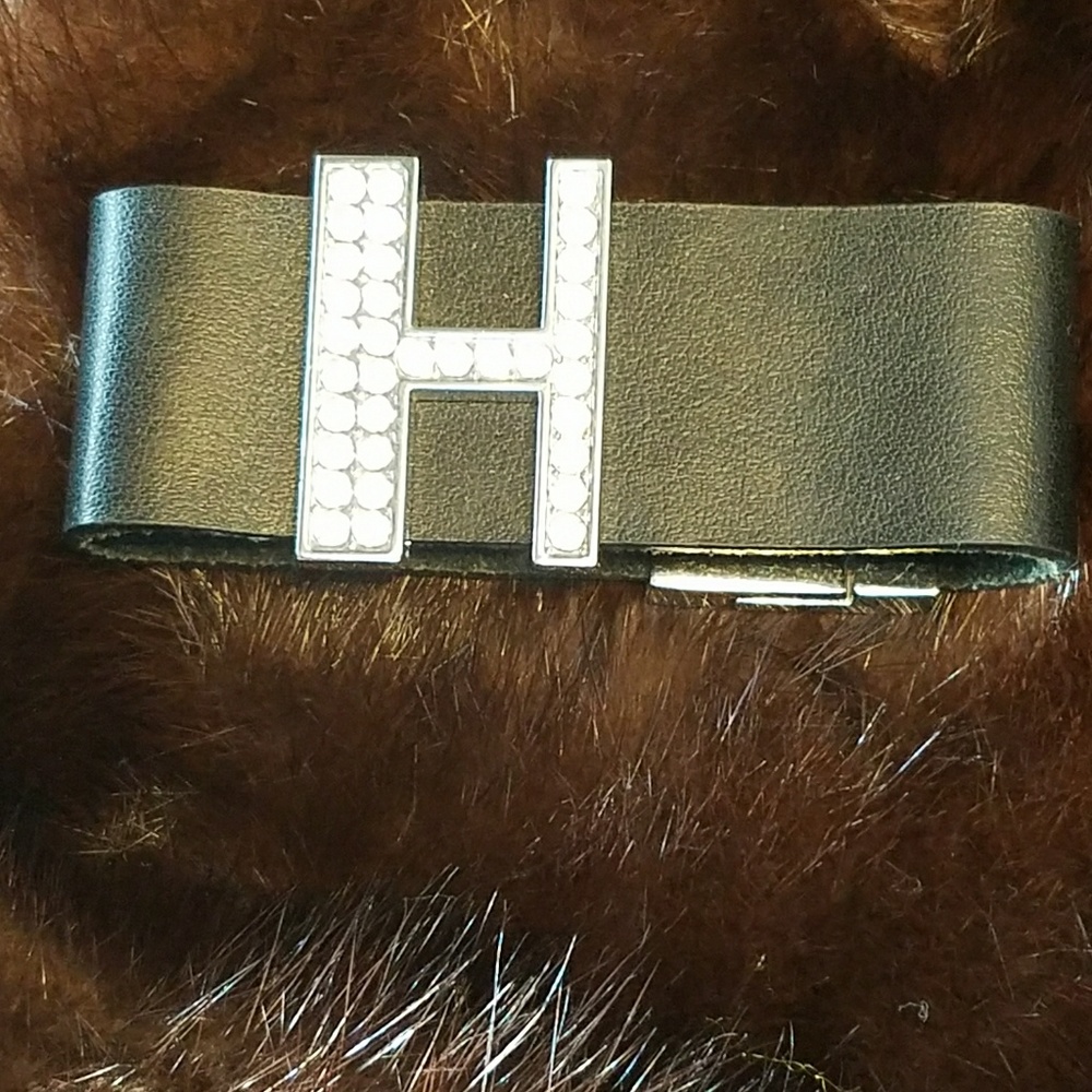 Black Strap/ Crystal "H" bracelet